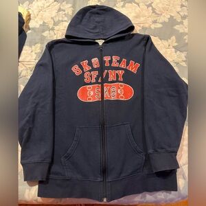 Boys Skateboard Navy Blue Zip Up Hoodie - Size XL (14-16)